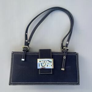 Fendi Retro Blue Denim Baguette Psychedelic Logo Shoulder Bag ￼